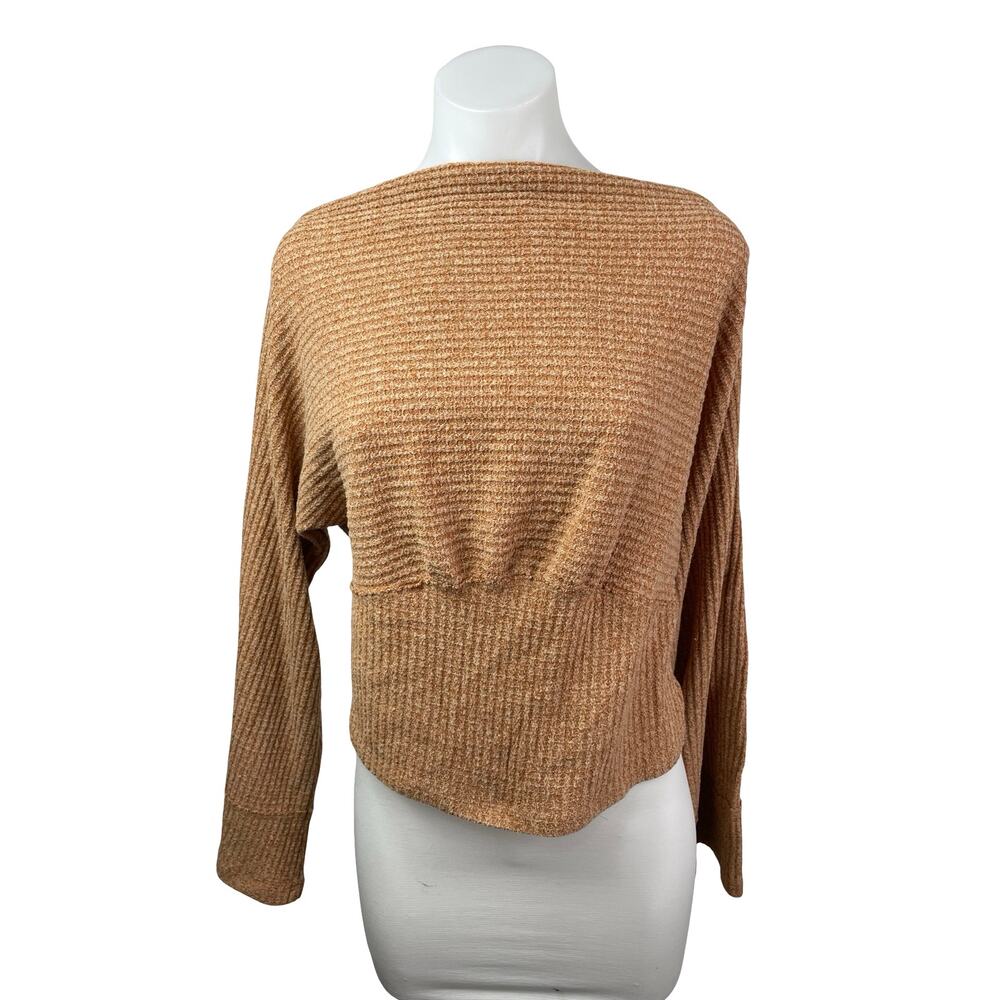 Free People Womens Brown Ribbed Boat Neck Long Sleeve Sweatshirt Sweater Top M